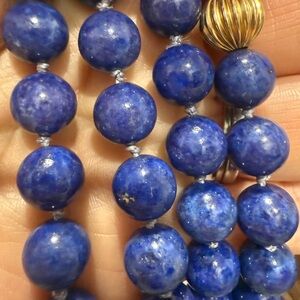 Authentic Vintage Lapis Lazuli and Gold Necklace with Polished Beads